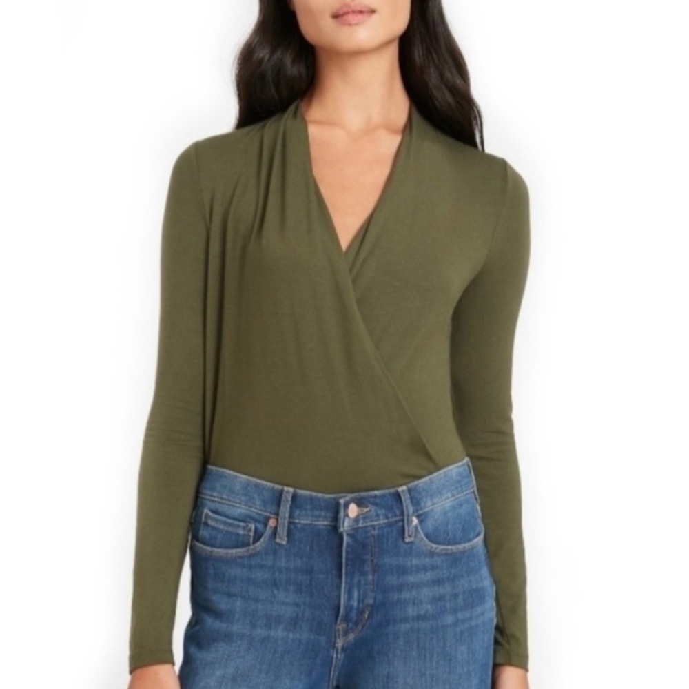 Banana Republic Olive Thread Soft Long Sleeve Wrap Top